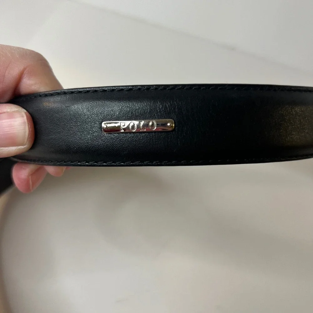 Mens‎ Polo Ralph Lauren Black Leather Belt Silver Buckle 40/100